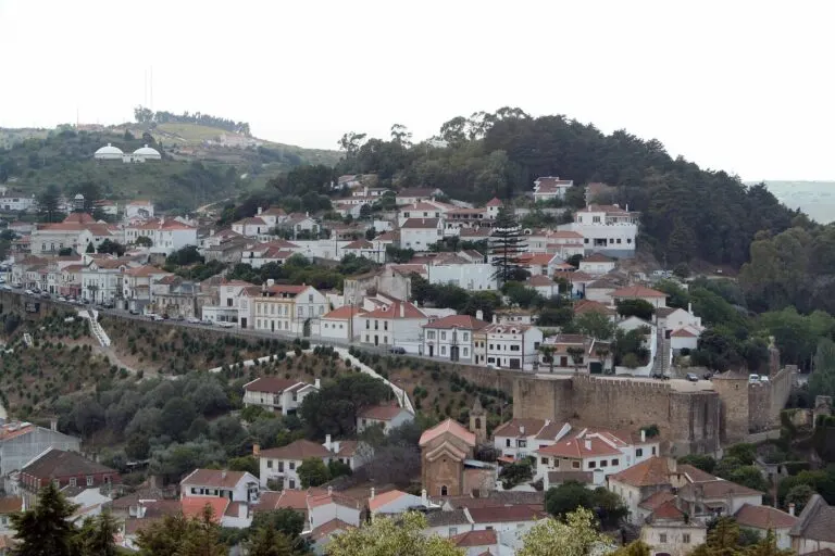 Vista geral de Alenquer, com a encosta da vila, as escadarias e as muralhas