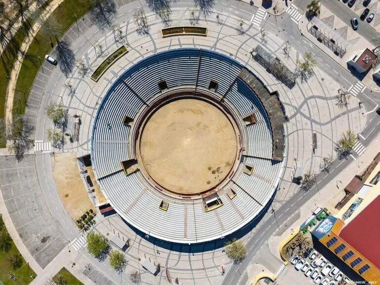 Vista aérea da Praça de Toiros de Coruche, onde se realiza a corrida das festas